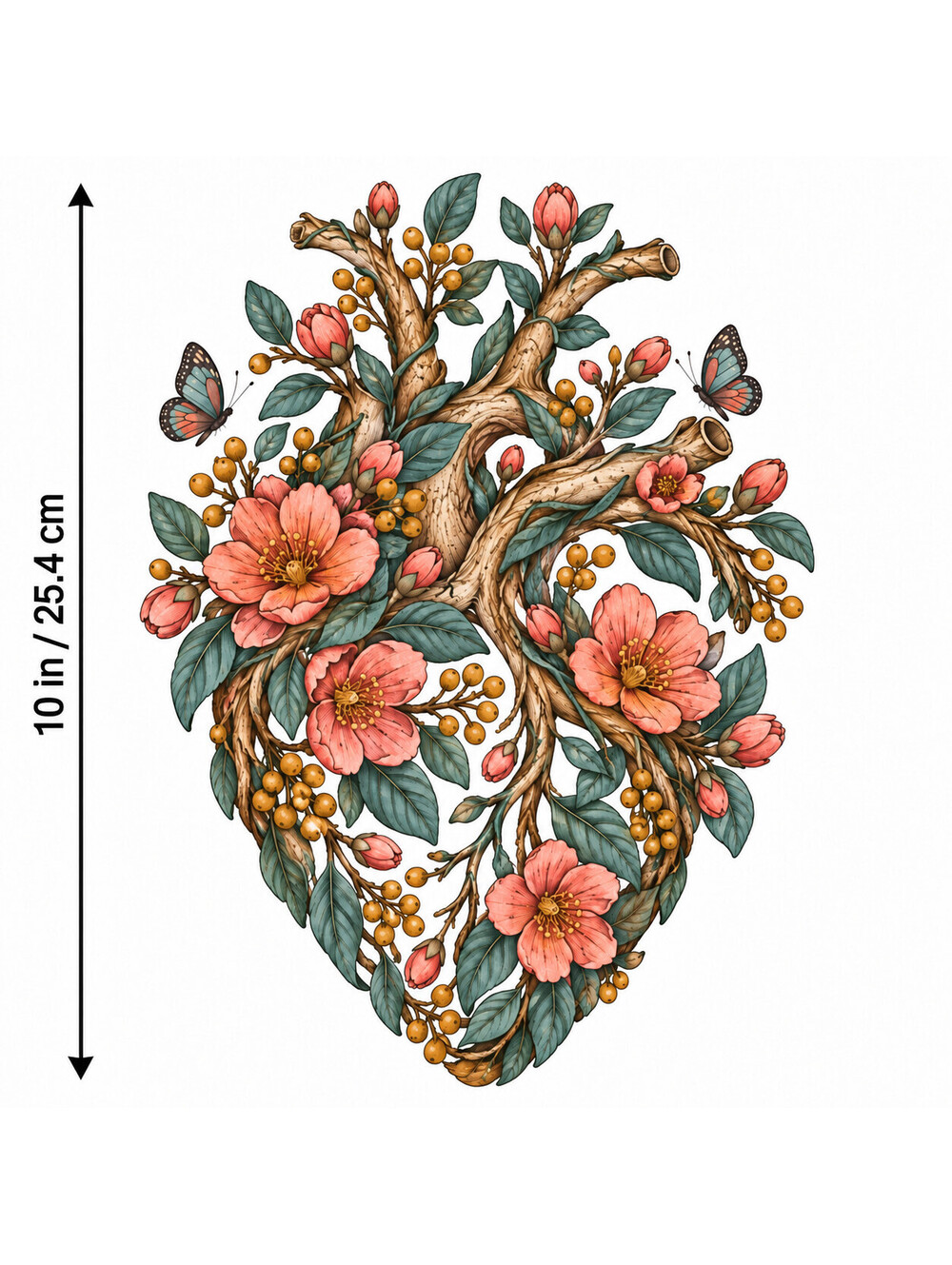 4PCS DTF Transfer Floral Anatomical Heart Flowers Butterflies 10in Iron On